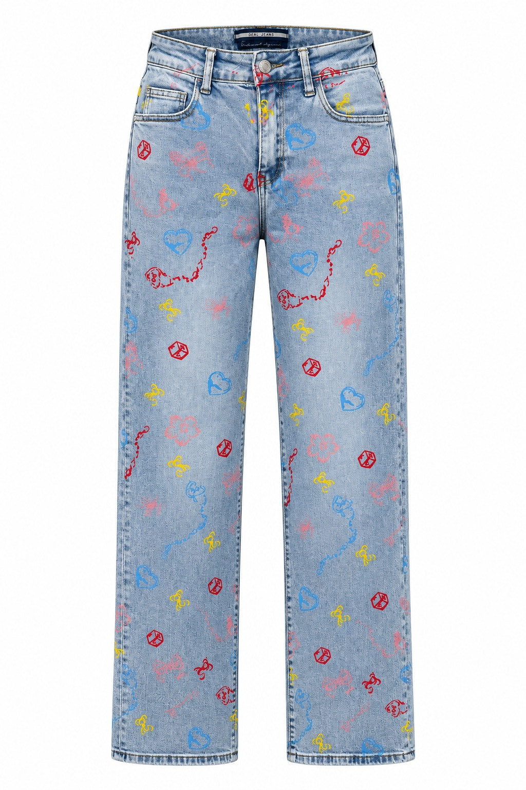 All Over Doodle Print Straight Leg Jeans