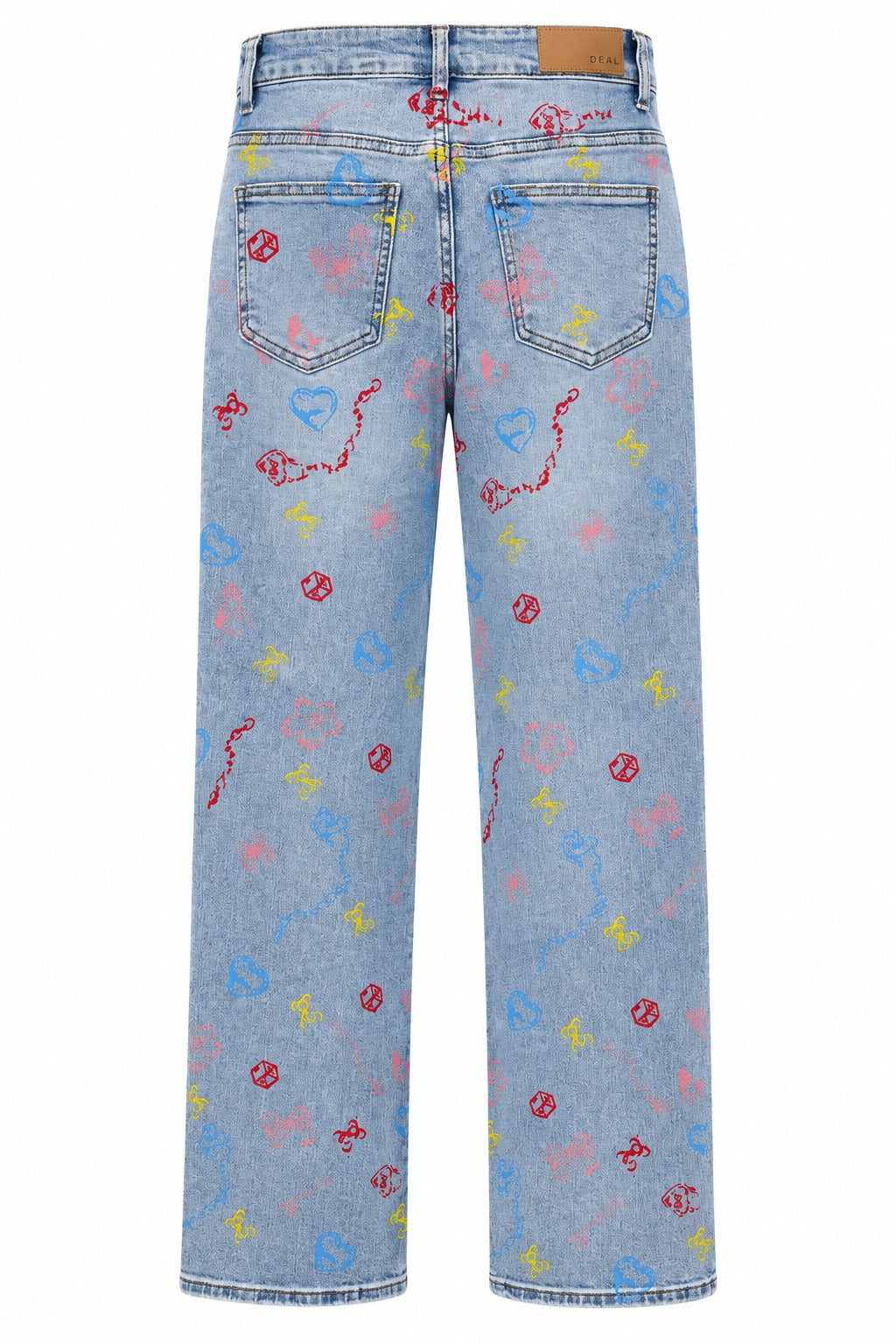 All Over Doodle Print Straight Leg Jeans