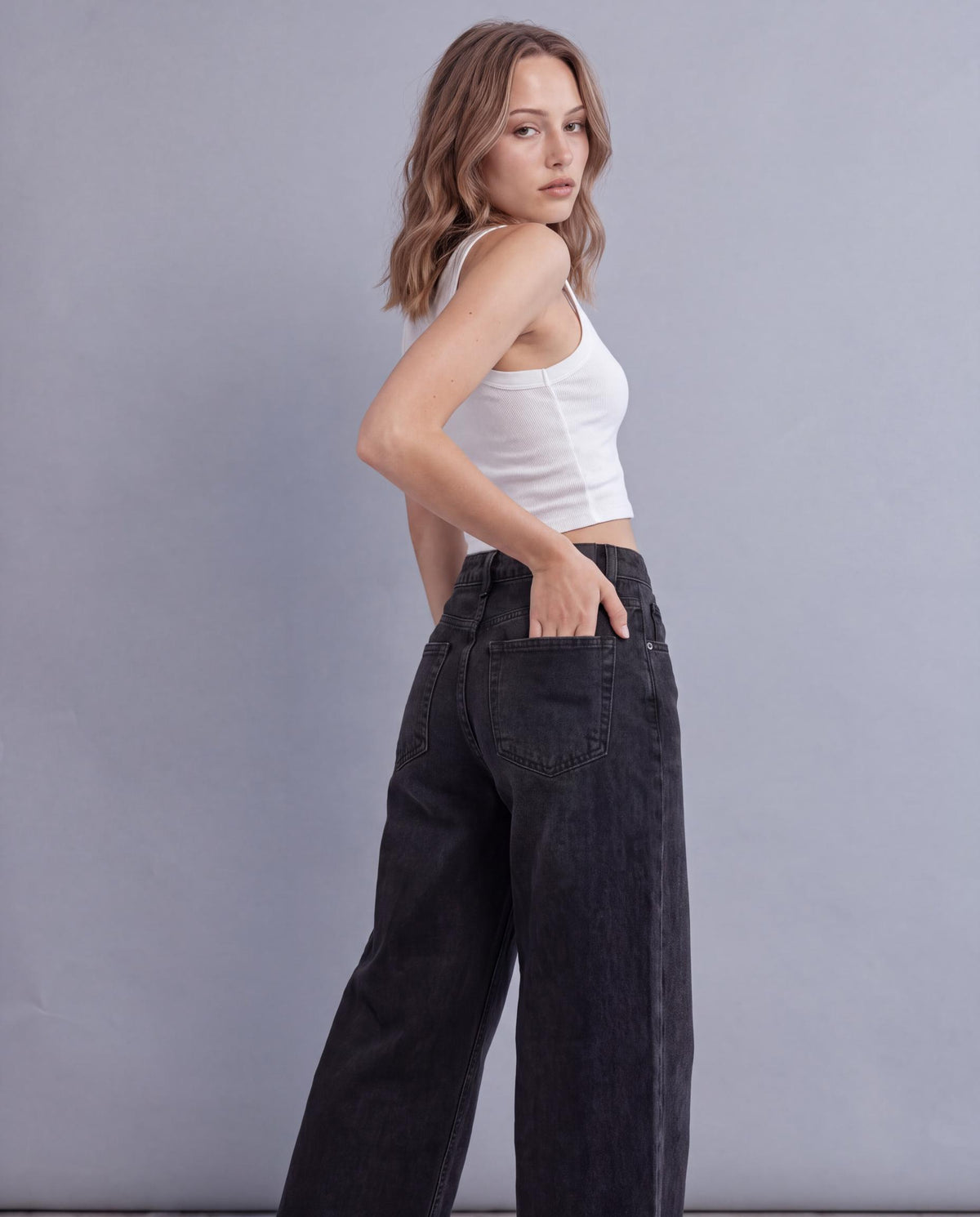 Graphic Patch Embellished Wide Leg Jeans