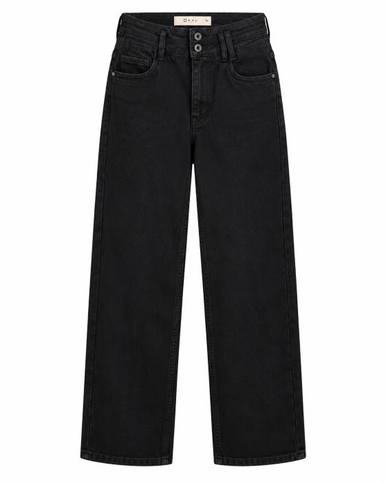 Double Button High Rise Straight Leg Jeans