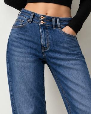 Double Button High Rise Straight Leg Jeans