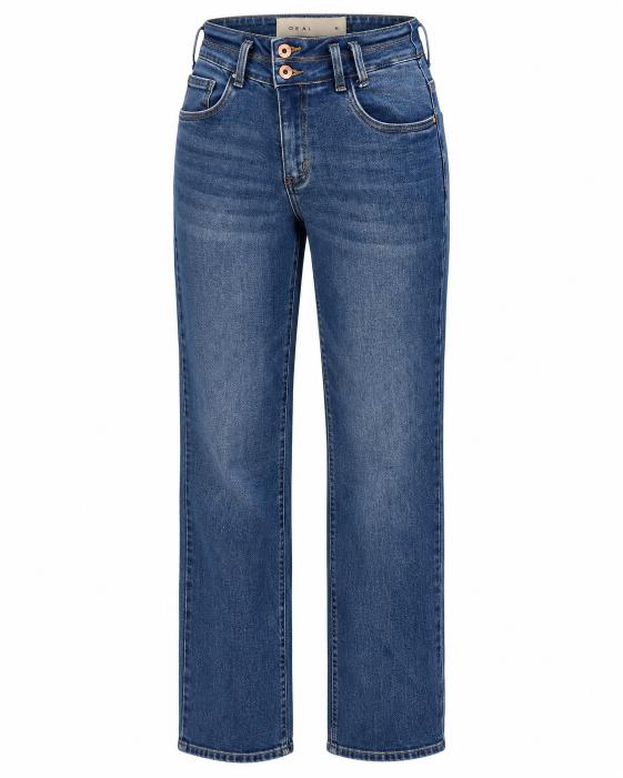 Double Button High Rise Straight Leg Jeans
