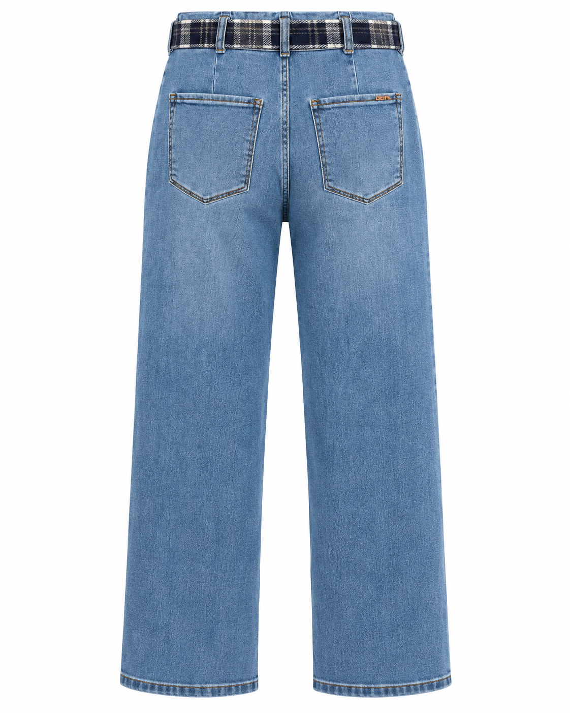 Pleated Wide Leg Dark Blue Jeans with Checked Belt
