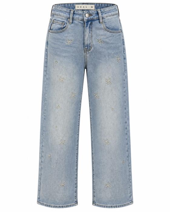 Rhinestone Flower Embellished Straight Leg Jeans