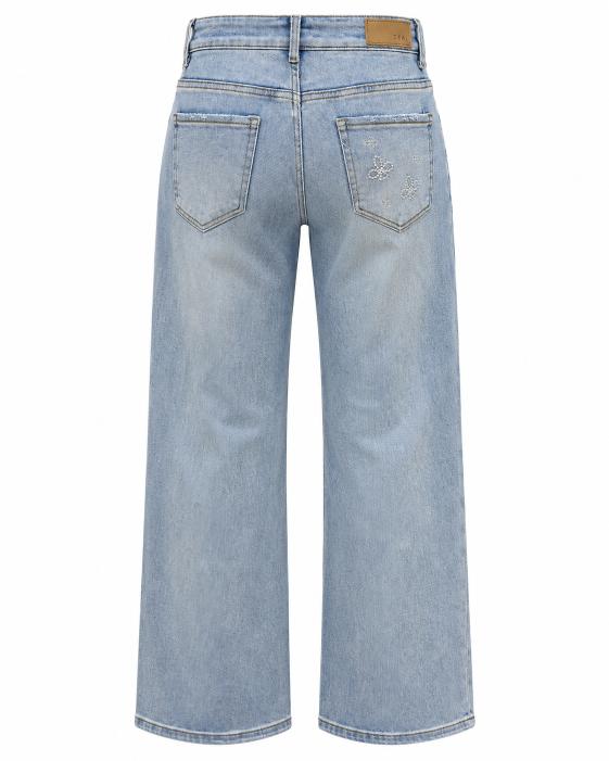 Rhinestone Flower Embellished Straight Leg Jeans