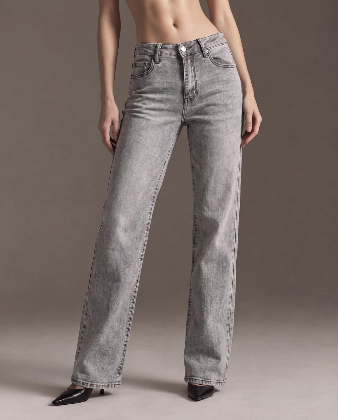 Faded Wash Relaxed Fit High Rise Wide Leg Jeans