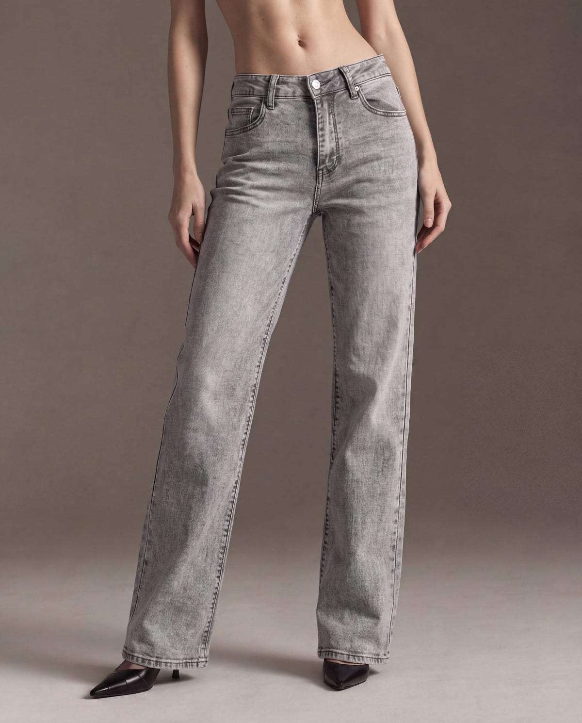 Faded Wash Relaxed Fit High Rise Wide Leg Jeans