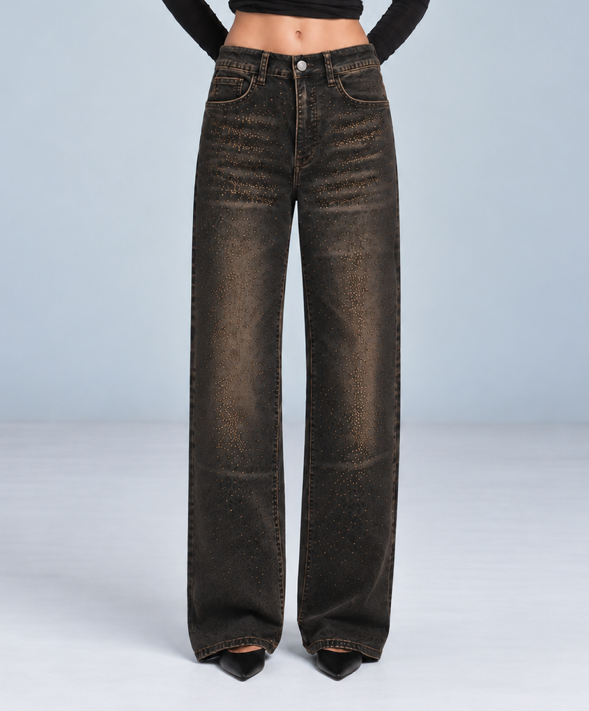 Straight Fit Jeans with Subtle Stud Embellishment