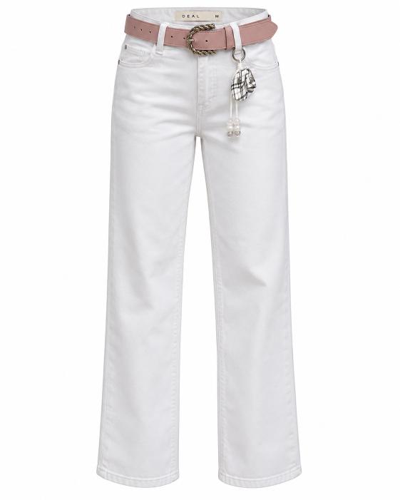 Belted Wide Leg Jeans with Bag Charm Detail