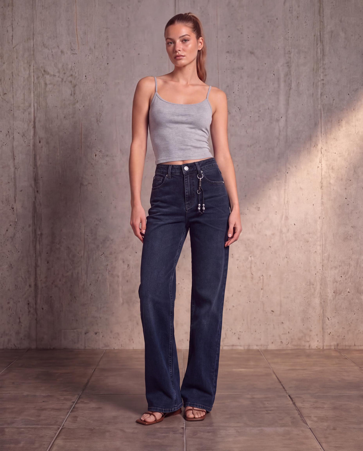 Dark Blue High-Rise Wide-Leg Straight Jeans