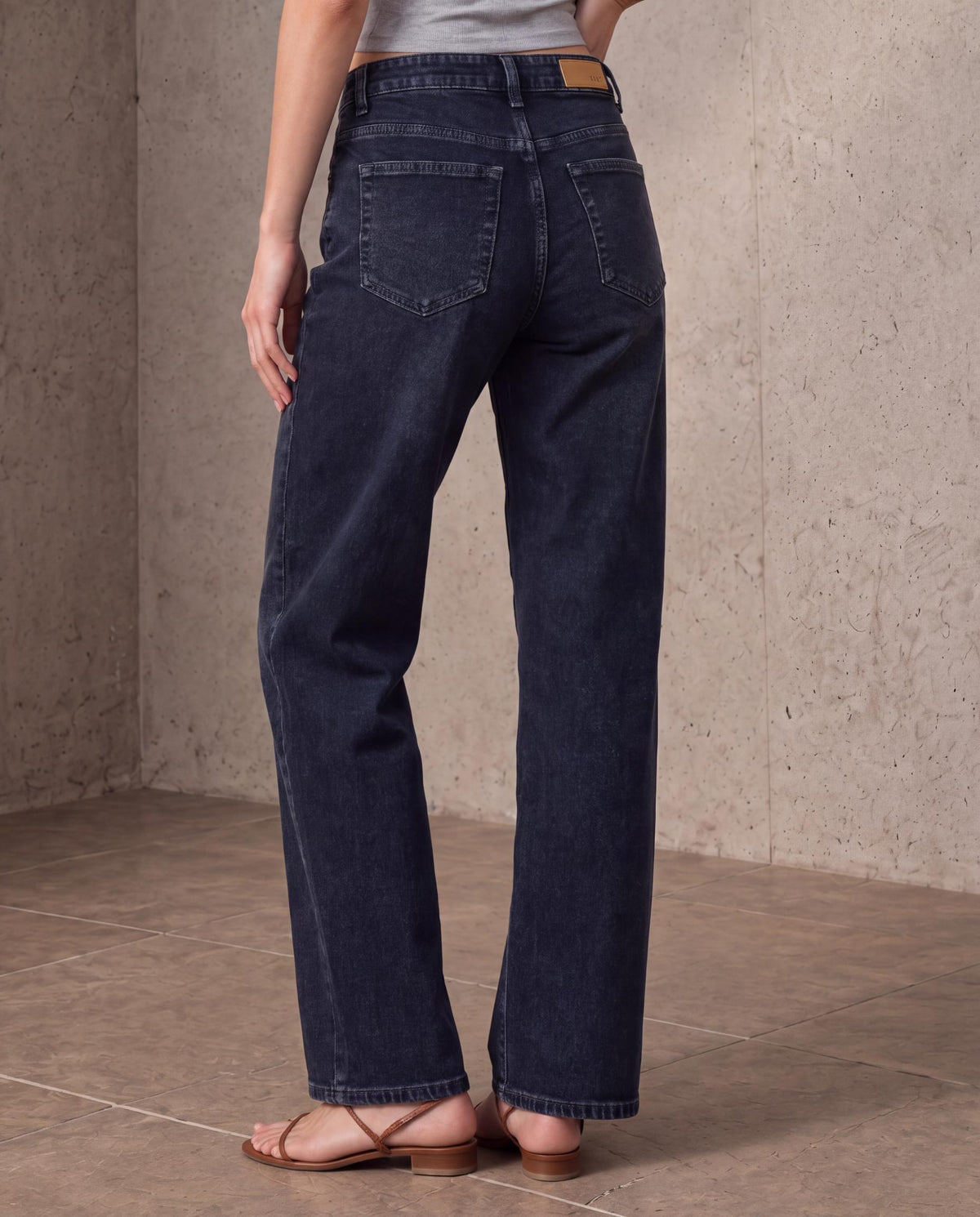 Dark Blue High-Rise Wide-Leg Straight Jeans