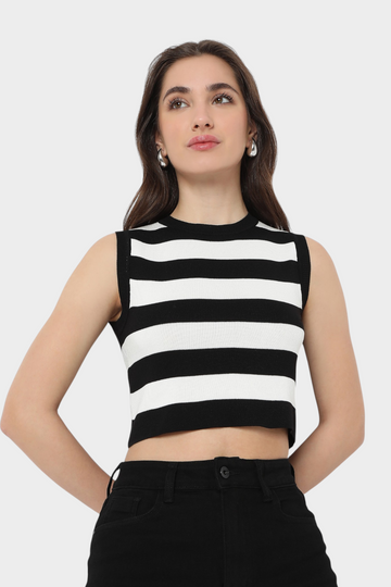 Black White Striped Crop Top
