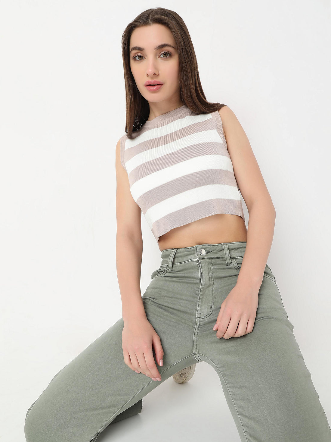 Striped Sleeveless Knit Crop Top