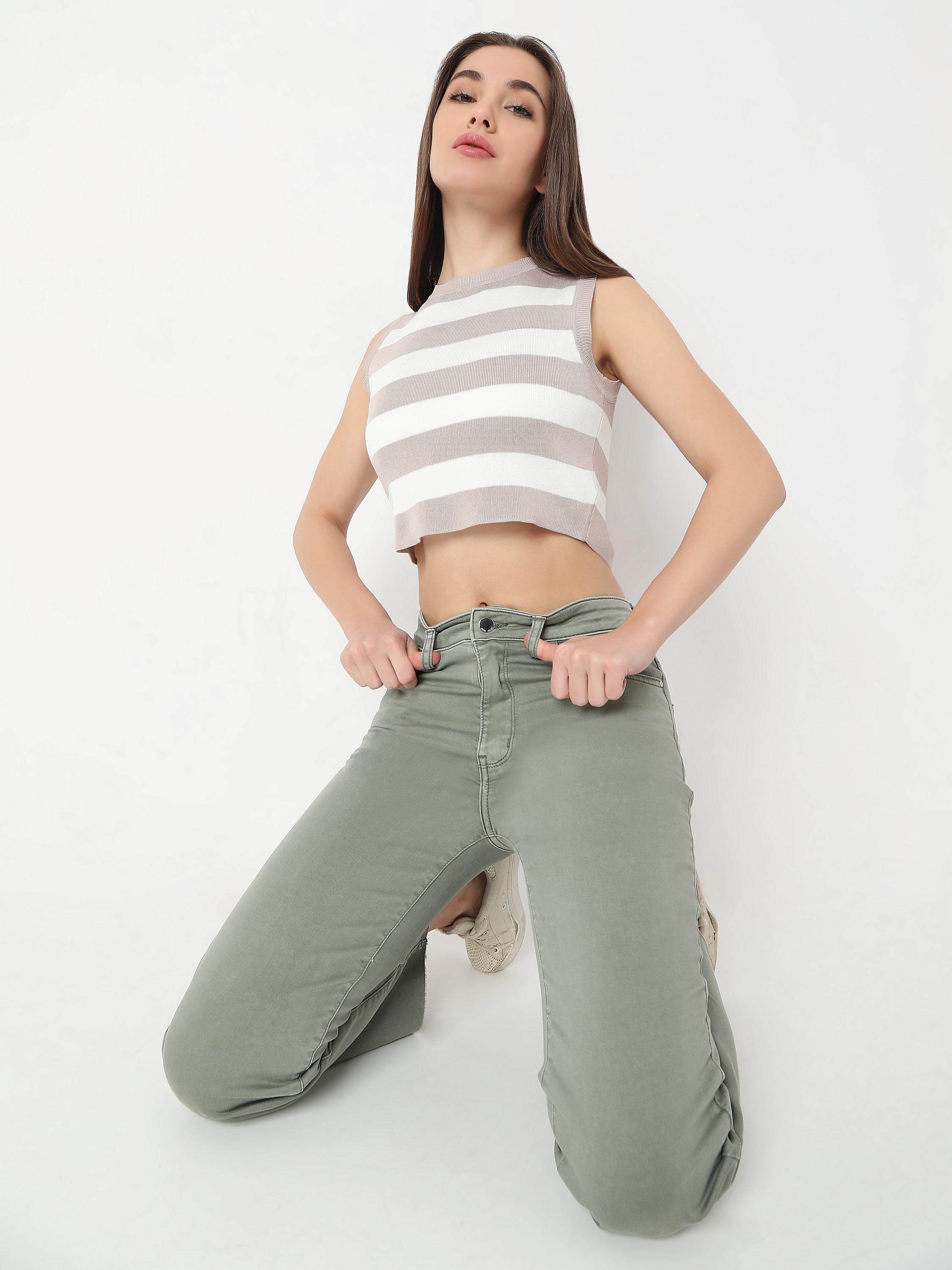 Striped Sleeveless Knit Crop Top