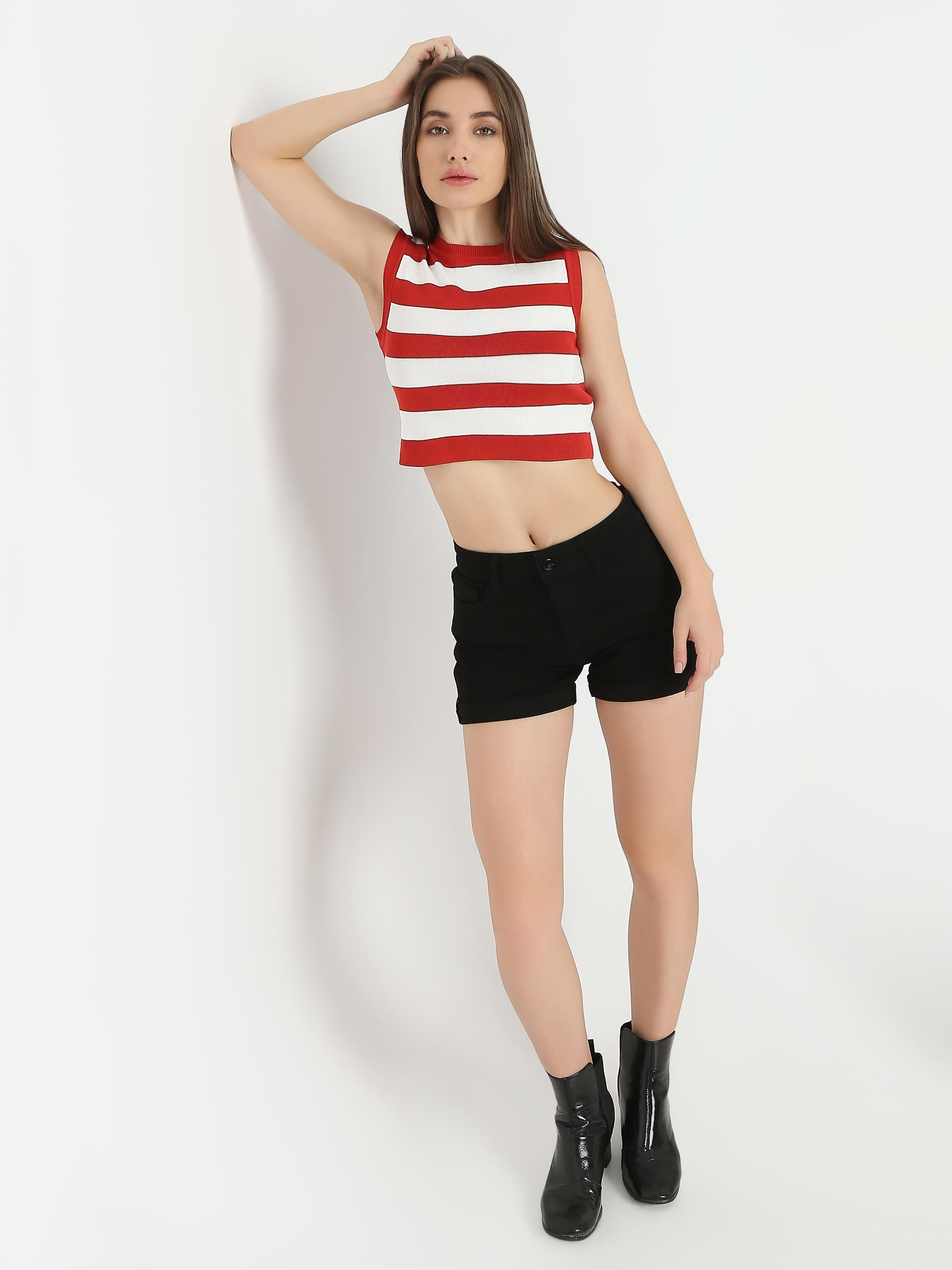 Striped Sleeveless Knit Crop Top