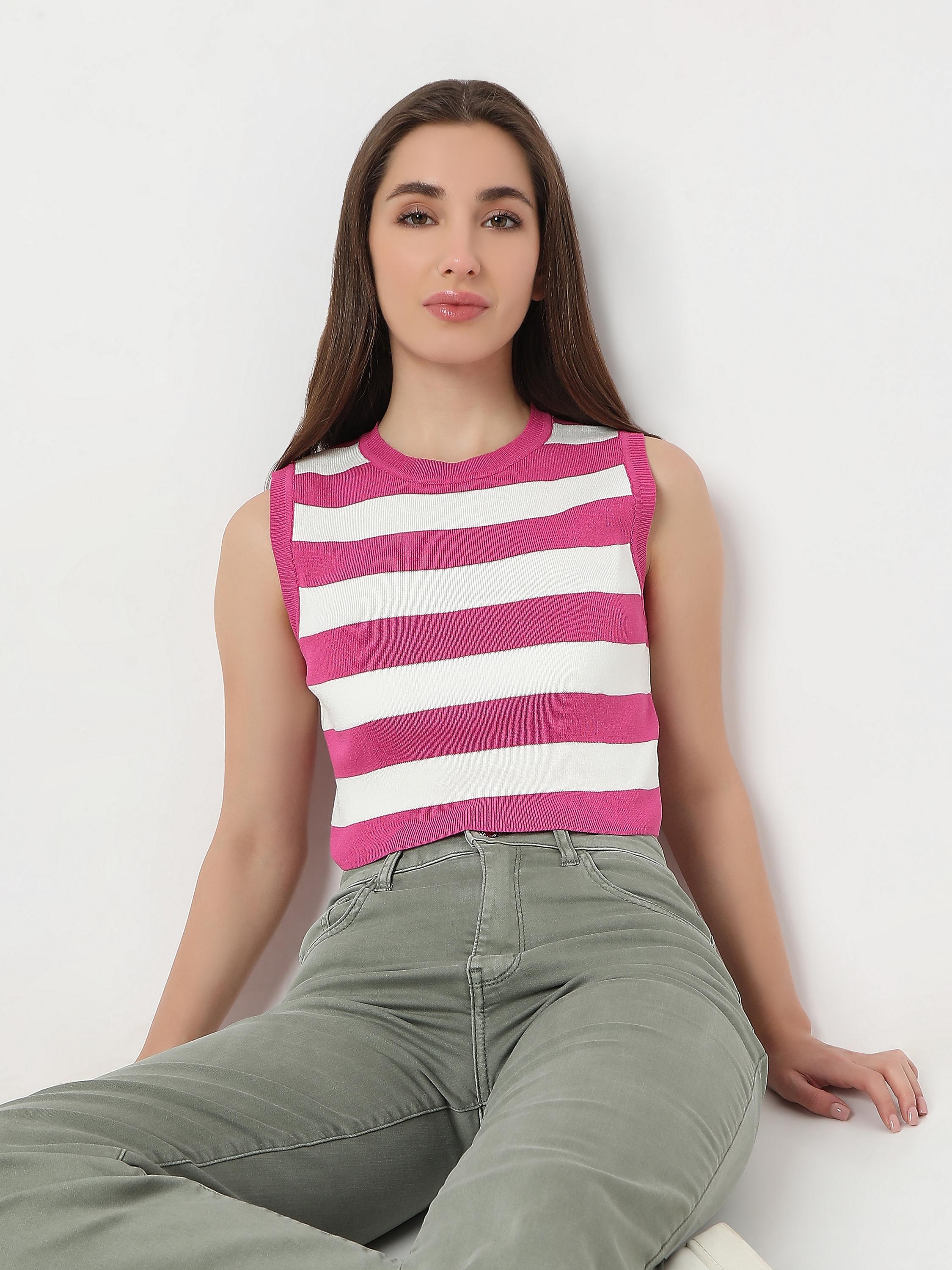 Striped Sleeveless Knit Crop Top