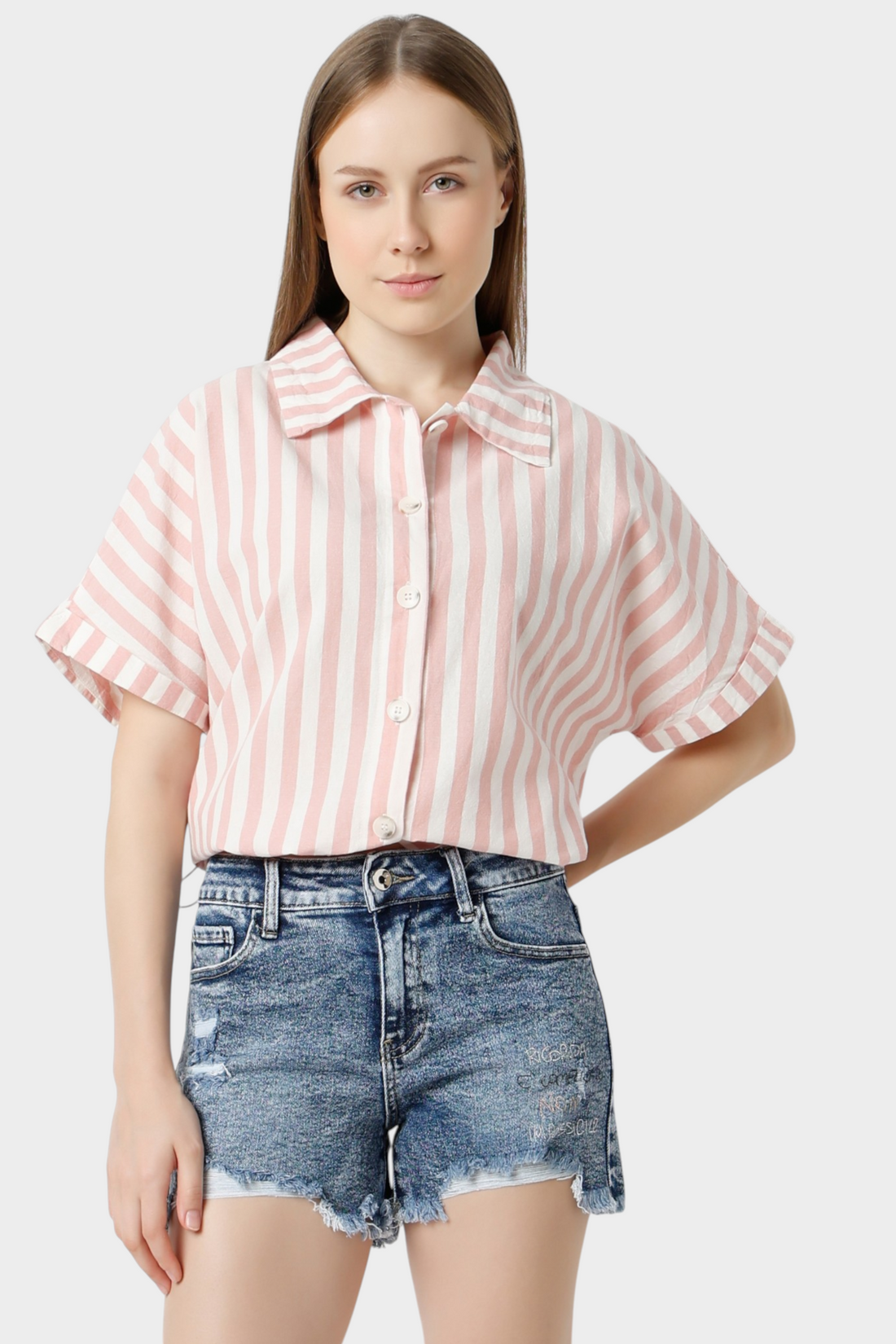 Striped Boxy Shirt with Folded Sleeves