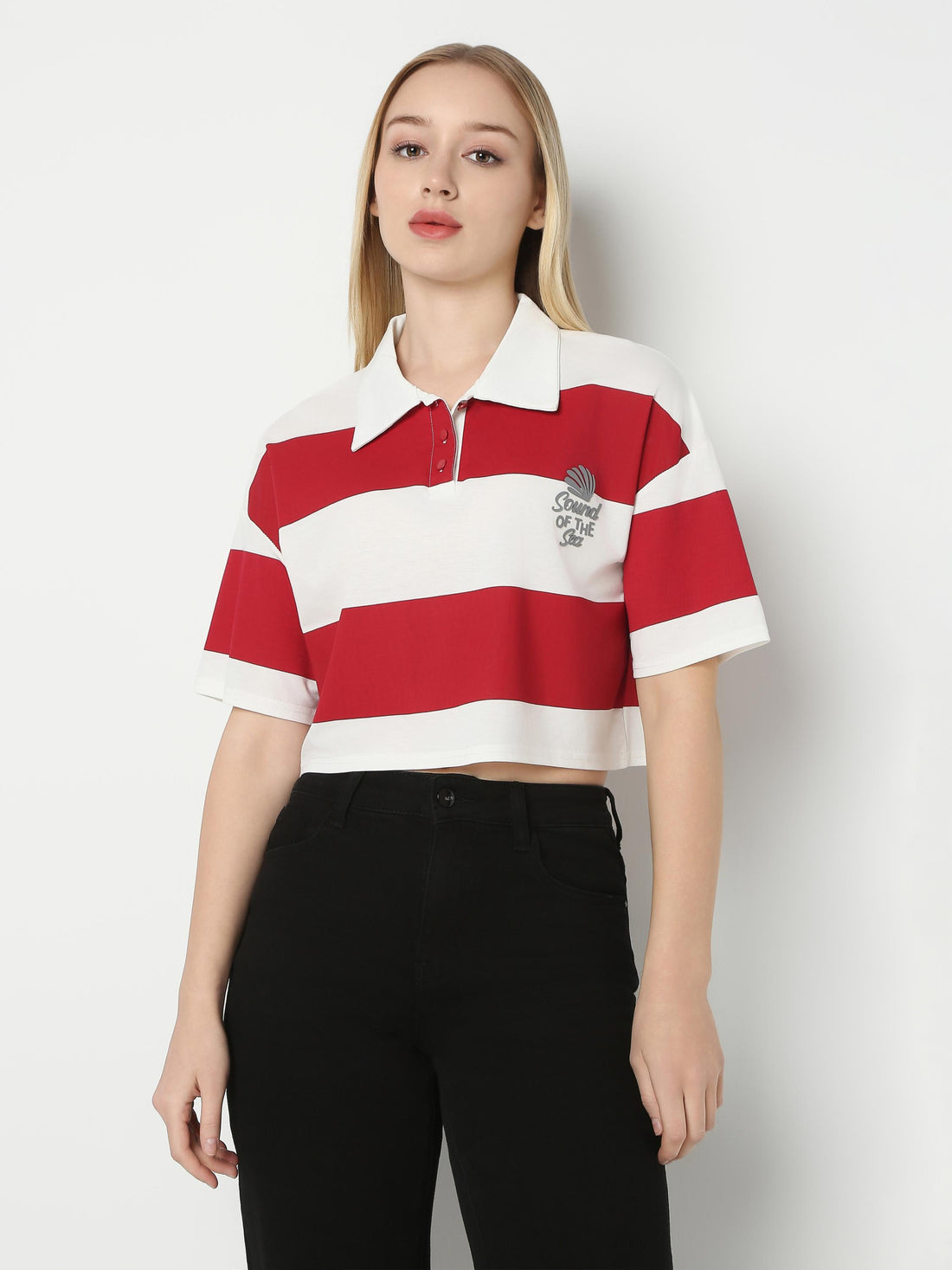 Striped Cropped Polo Shirt