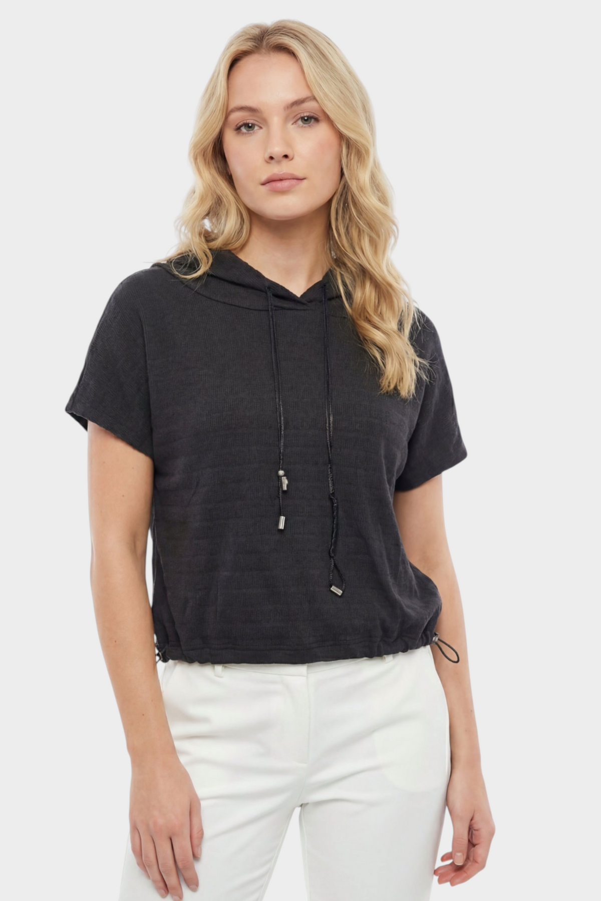 Hooded Crop Top with Drawstring Hem