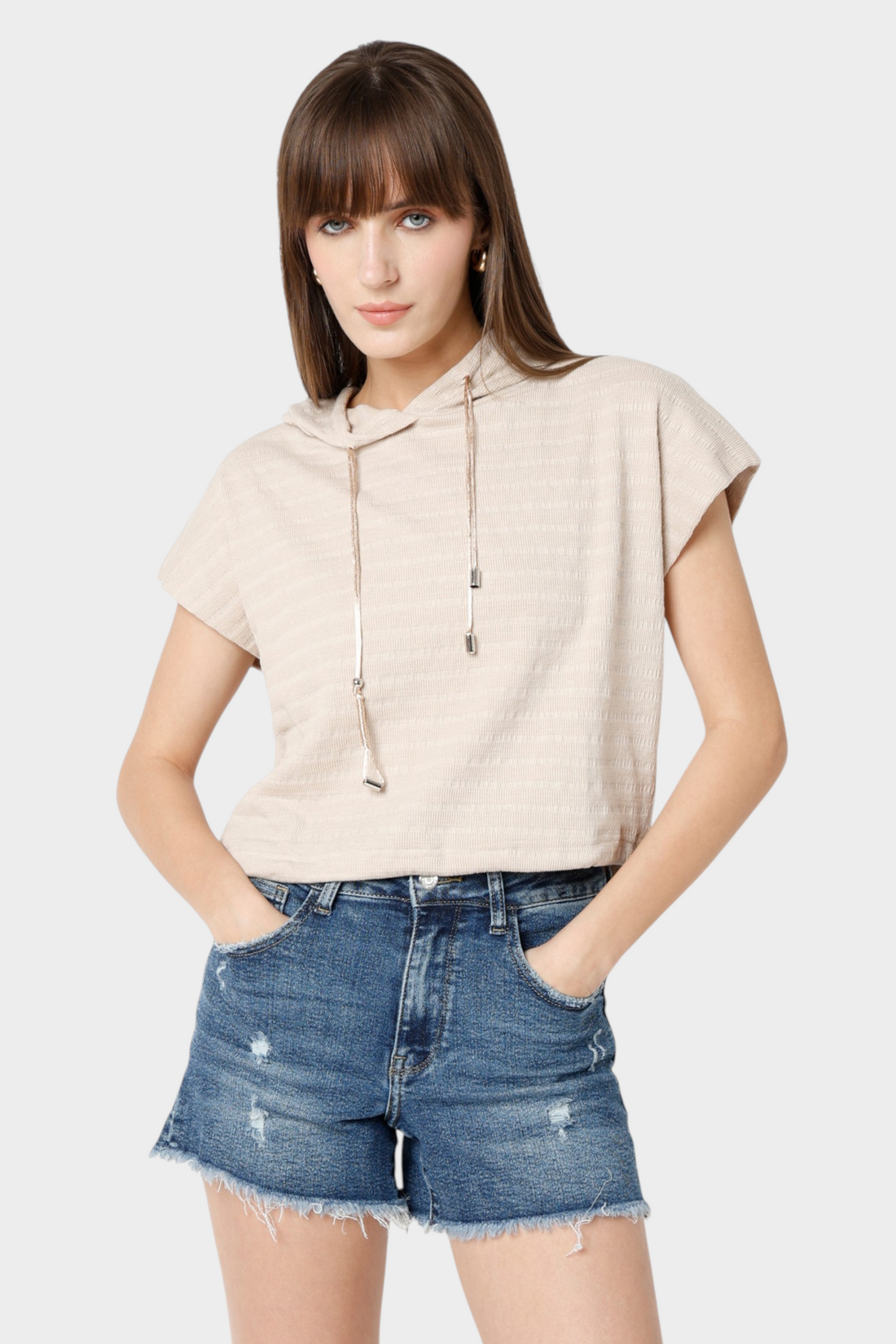 Hooded Crop Top with Drawstring Hem