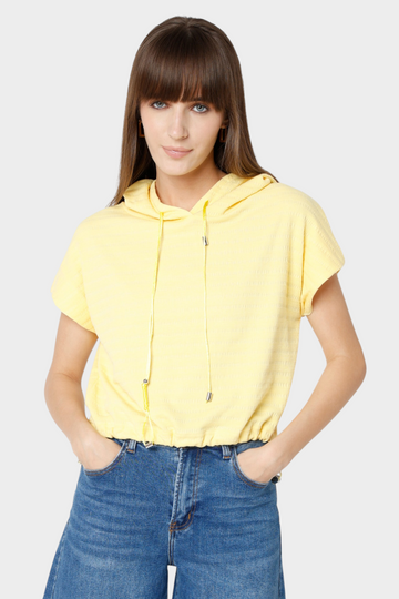 Hooded Crop Top with Drawstring Hem
