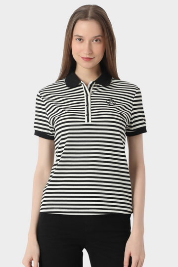 Striped Polo T-Shirt with Contrast Collar