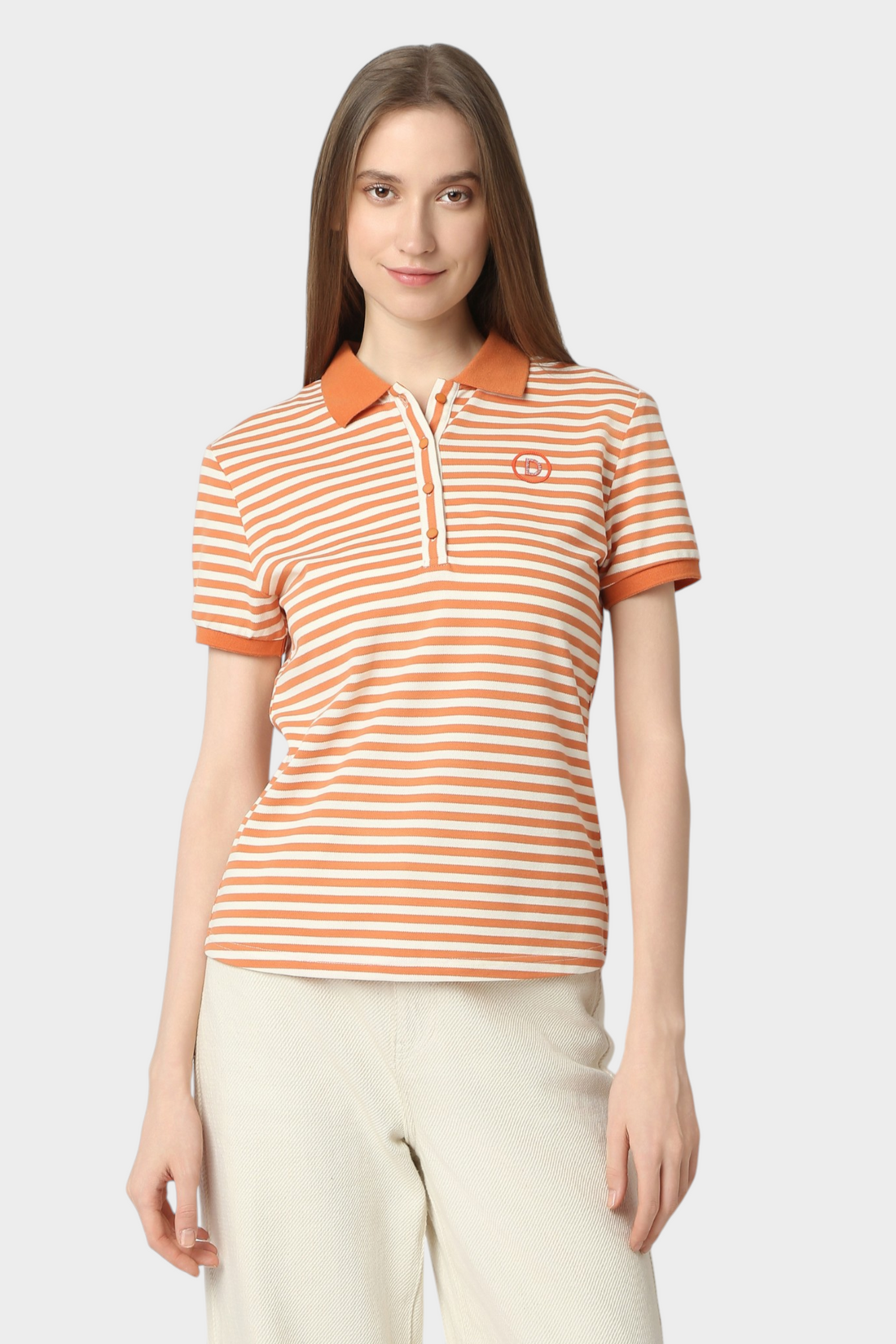 Striped Polo T-Shirt with Contrast Collar
