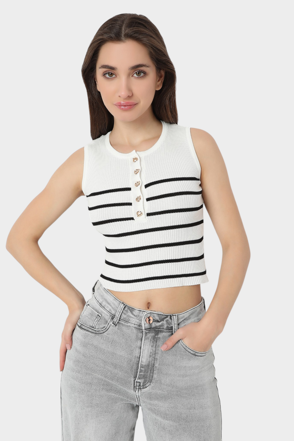 Striped Ribbed Knit Crop Top