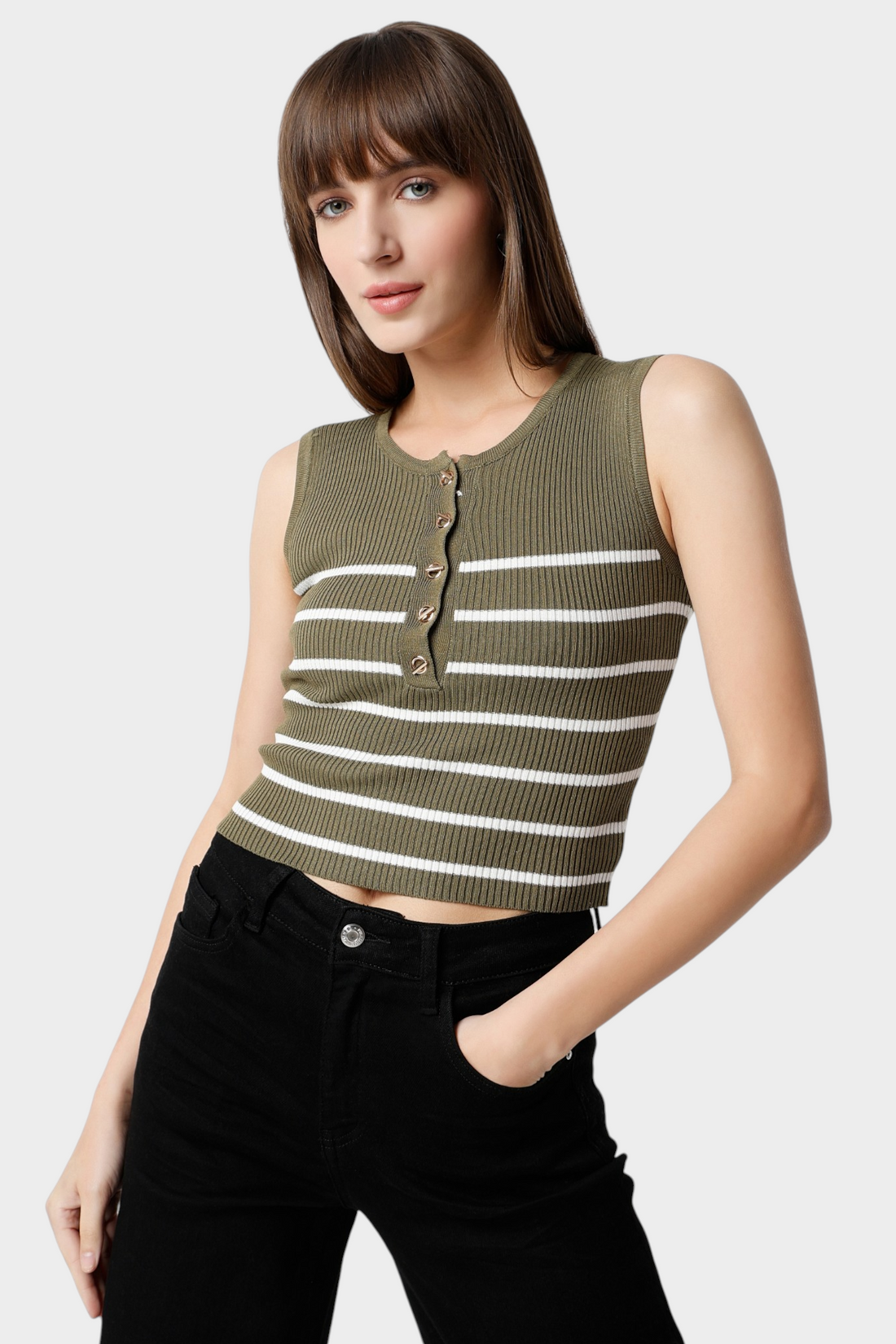Striped Ribbed Knit Crop Top