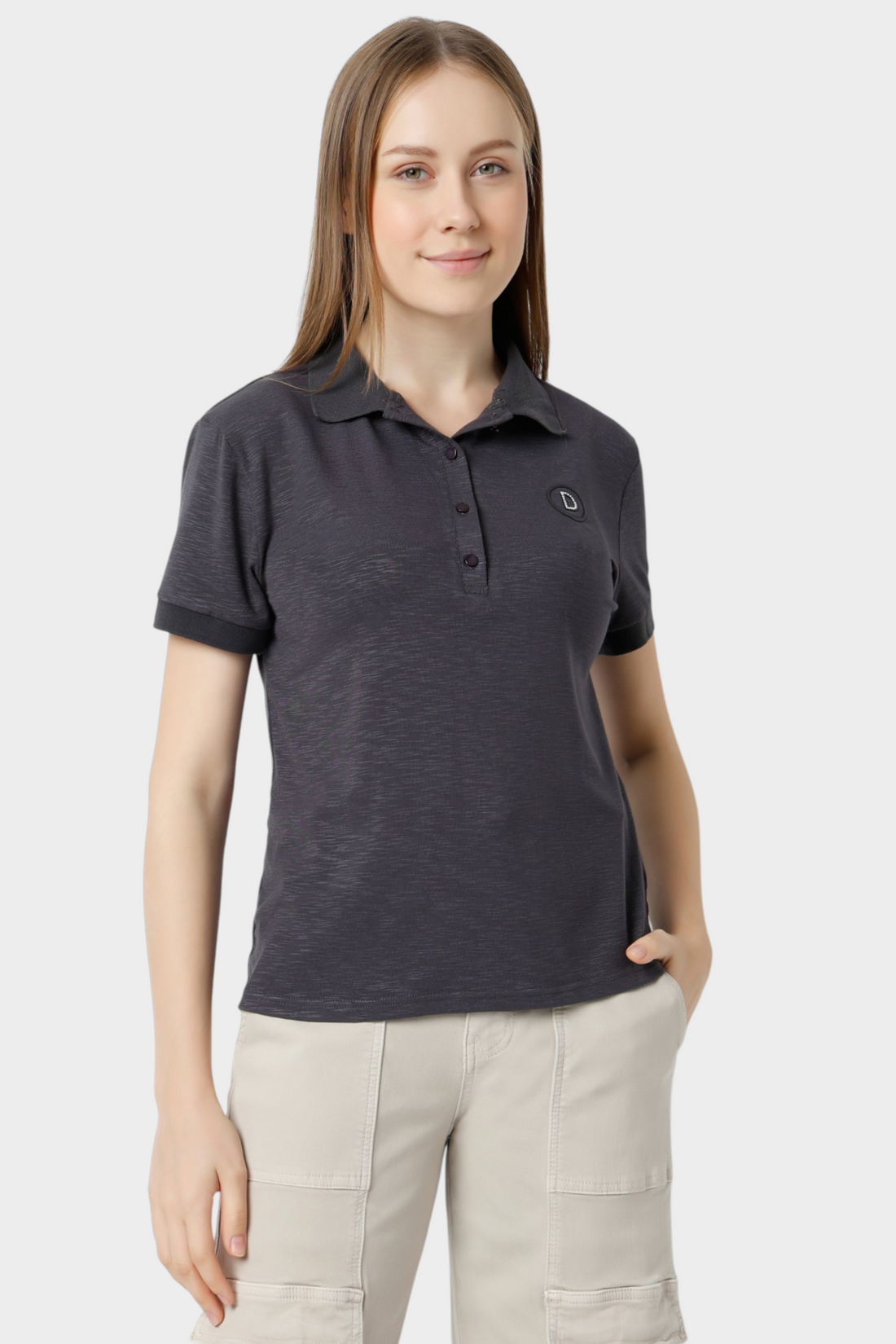 Solid Polo T-Shirt with Logo Patch