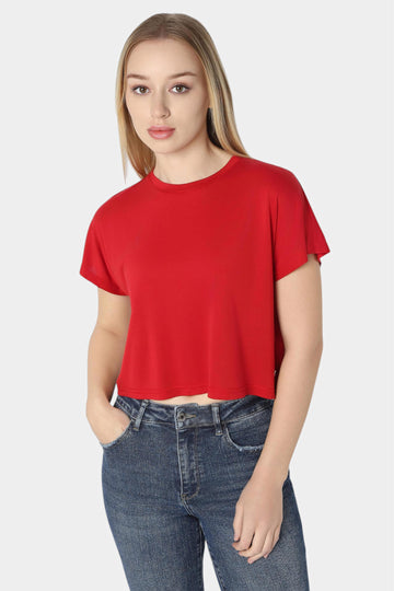 Red Solid Boxy Crop T-Shirt