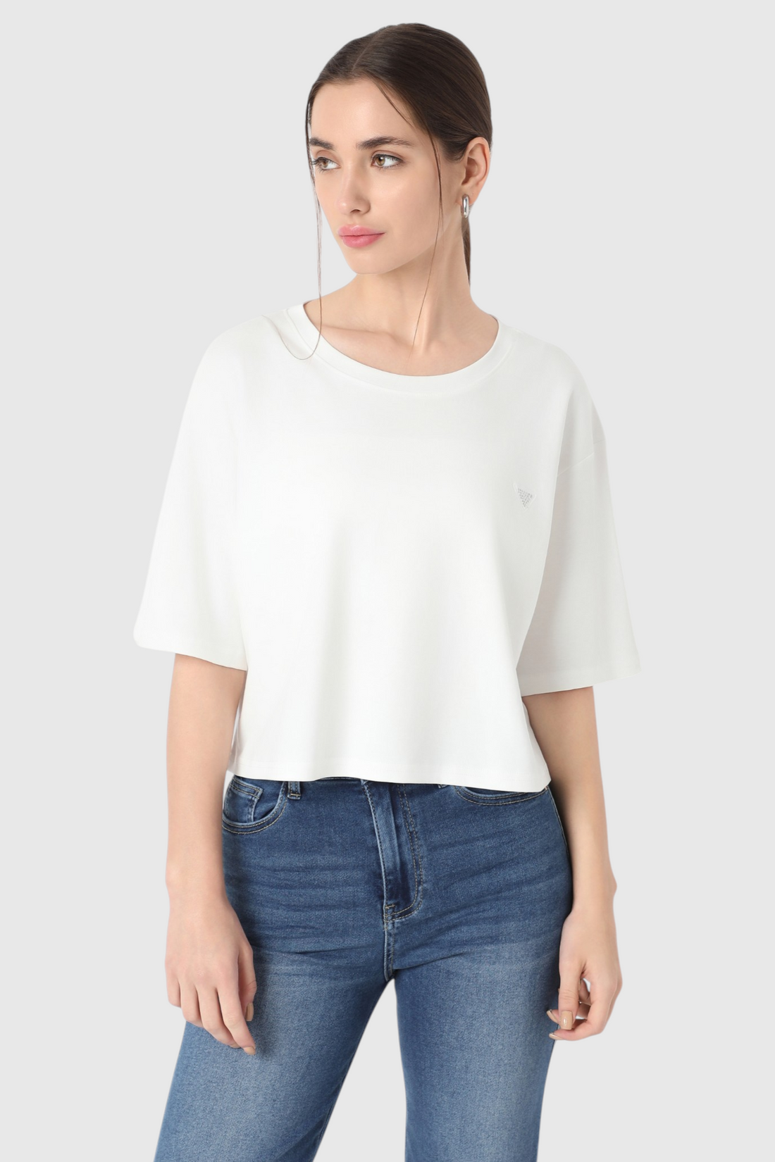 Oversized Boxy Crop Top with Logo Detail