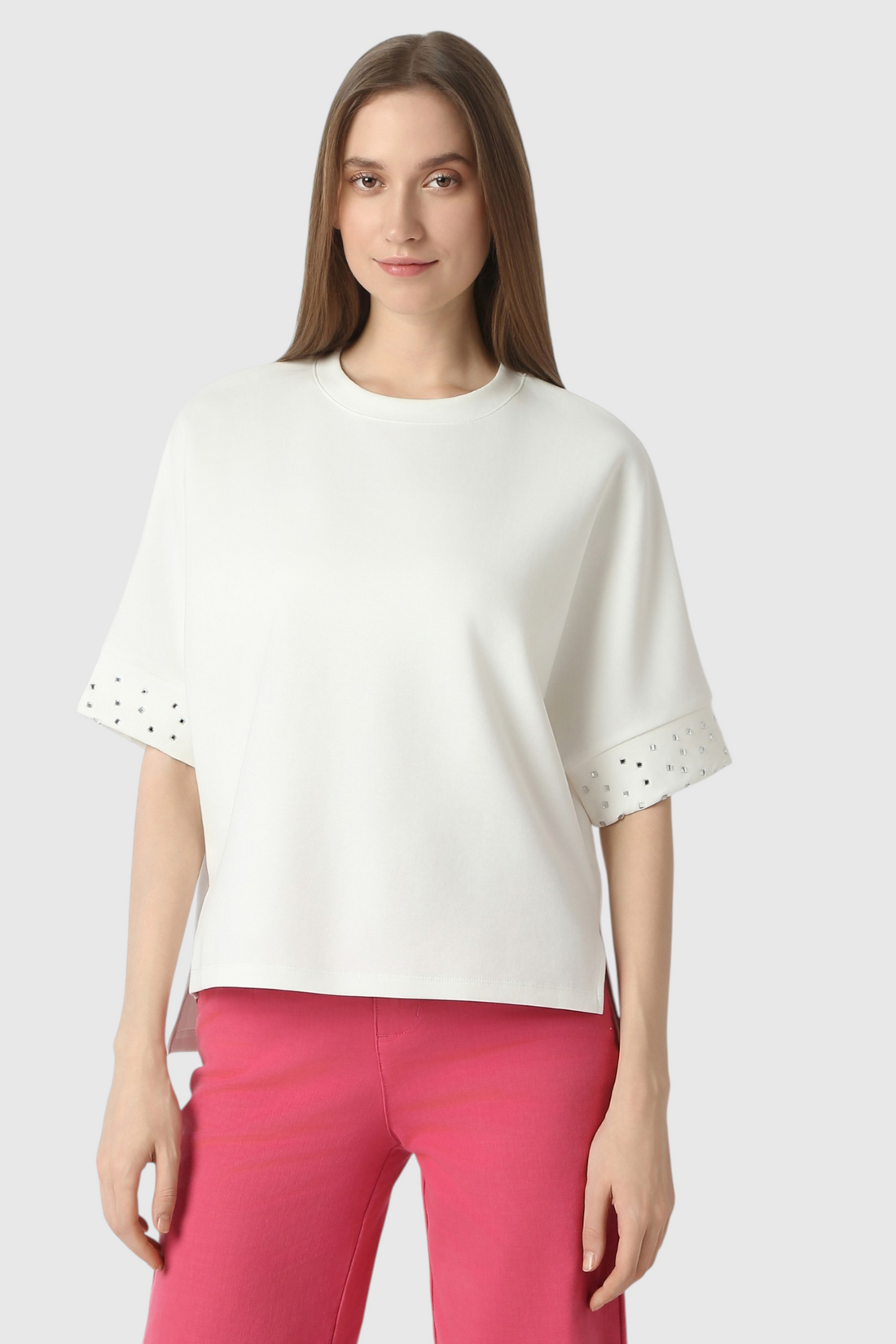 Oversized T-Shirt with Embellished Sleeve Cuffs