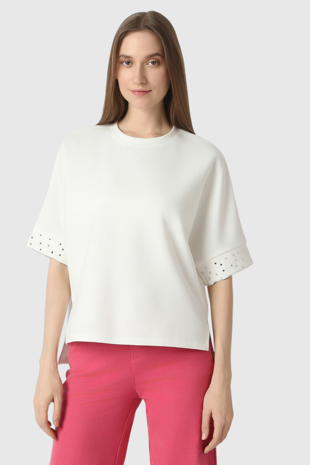 Oversized T-Shirt with Embellished Sleeve Cuffs