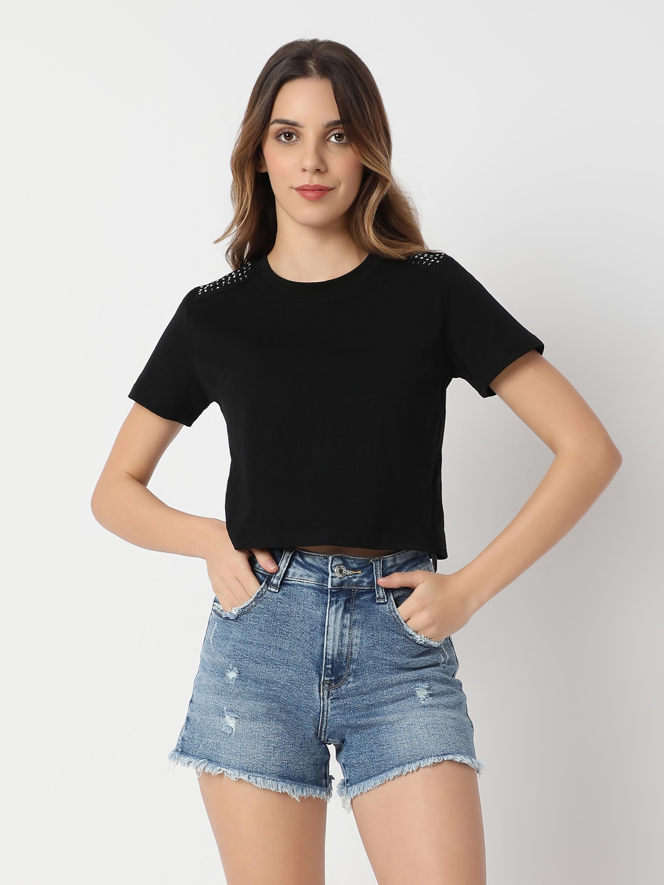 Minimal Stud Shoulder Crop Top