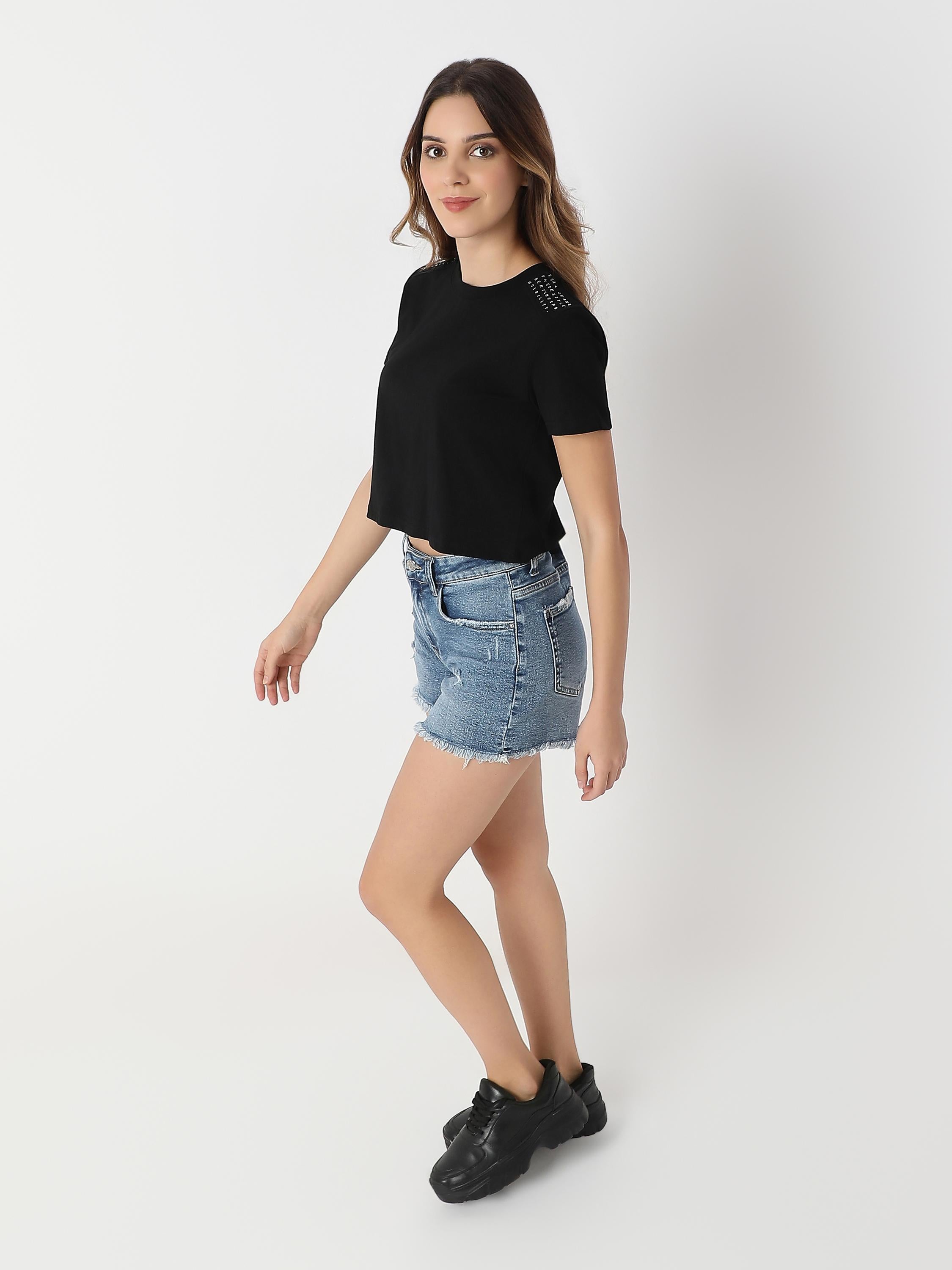 Minimal Stud Shoulder Crop Top