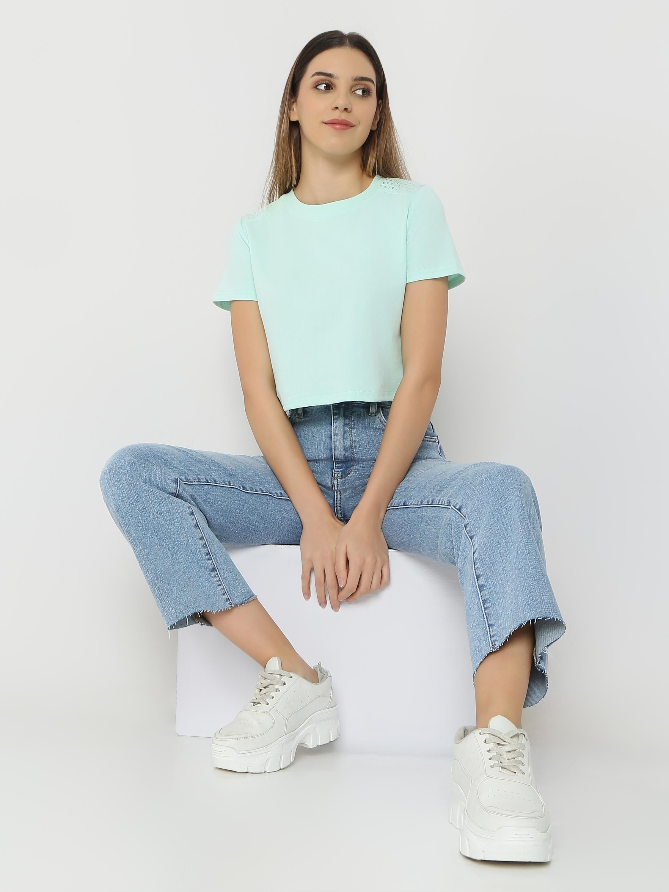 Minimal Stud Shoulder Crop Top