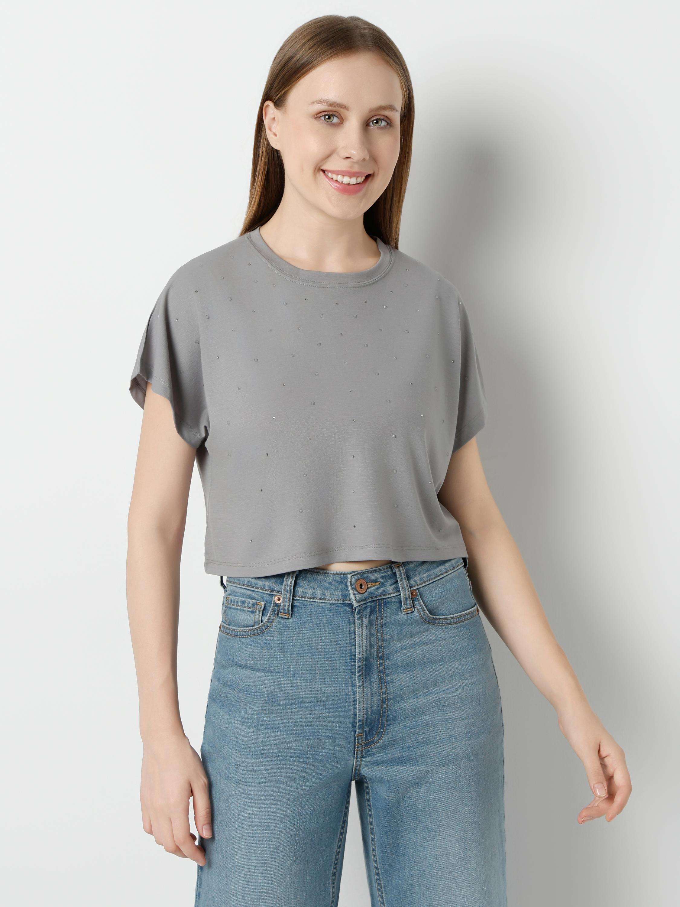 Stud Detail Relaxed Crop Top