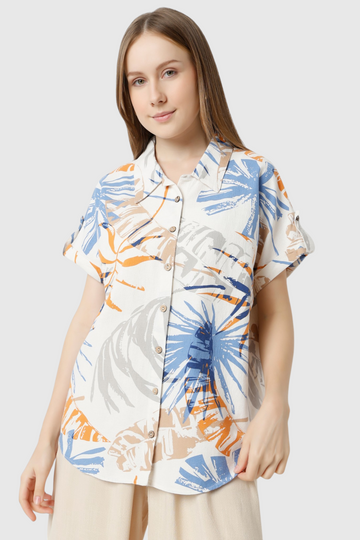 Tropical Leaf Print Resort Shirt