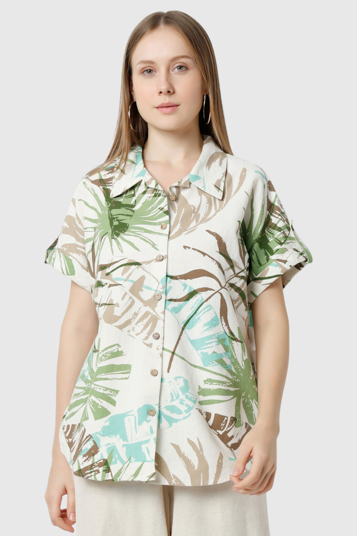 Tropical Leaf Print Resort Shirt
