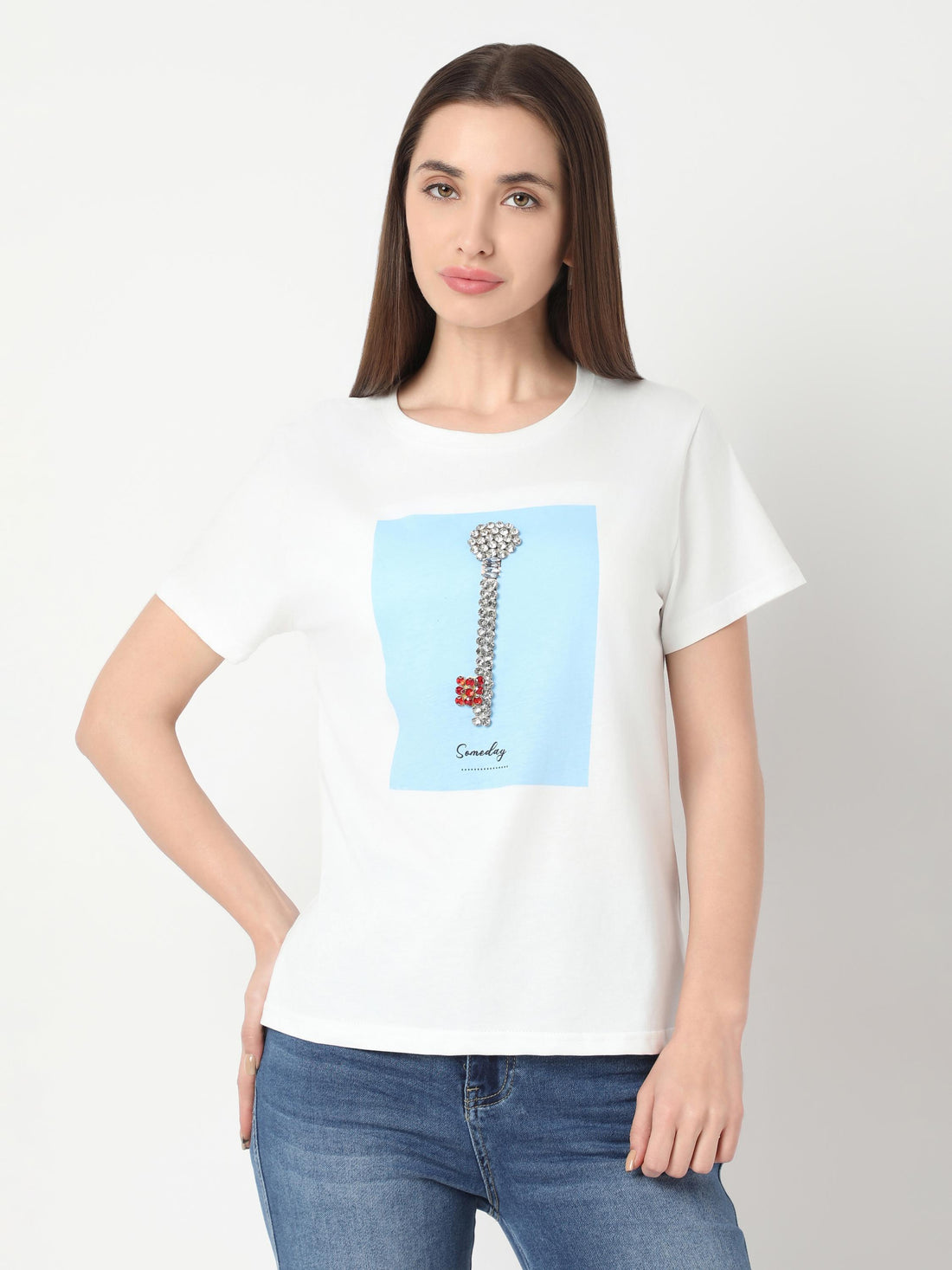 Embellished Graphic Print Top