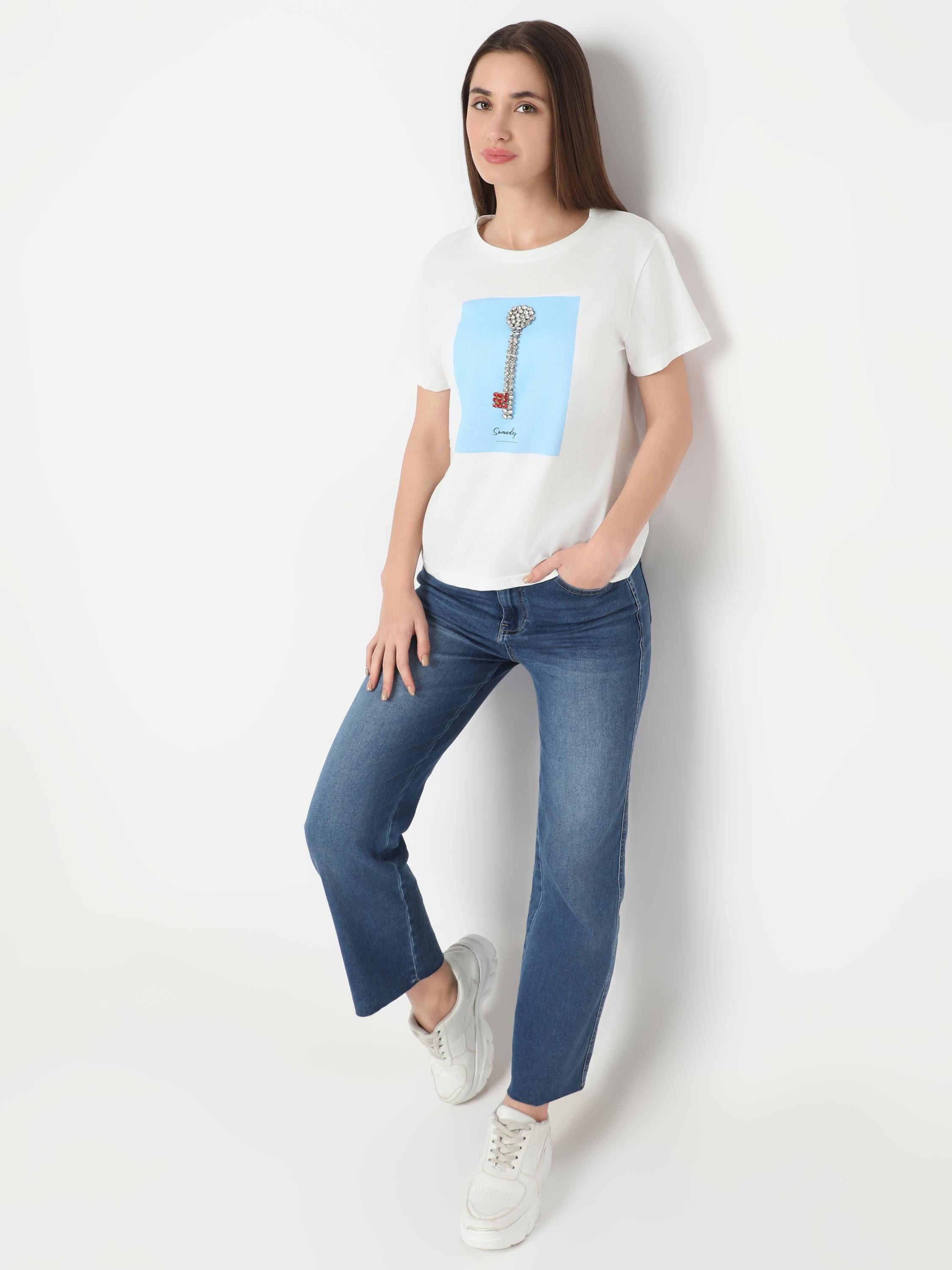 Embellished Graphic Print Top