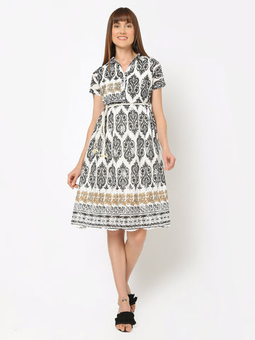 Regal Motif Fit & Flare Dress