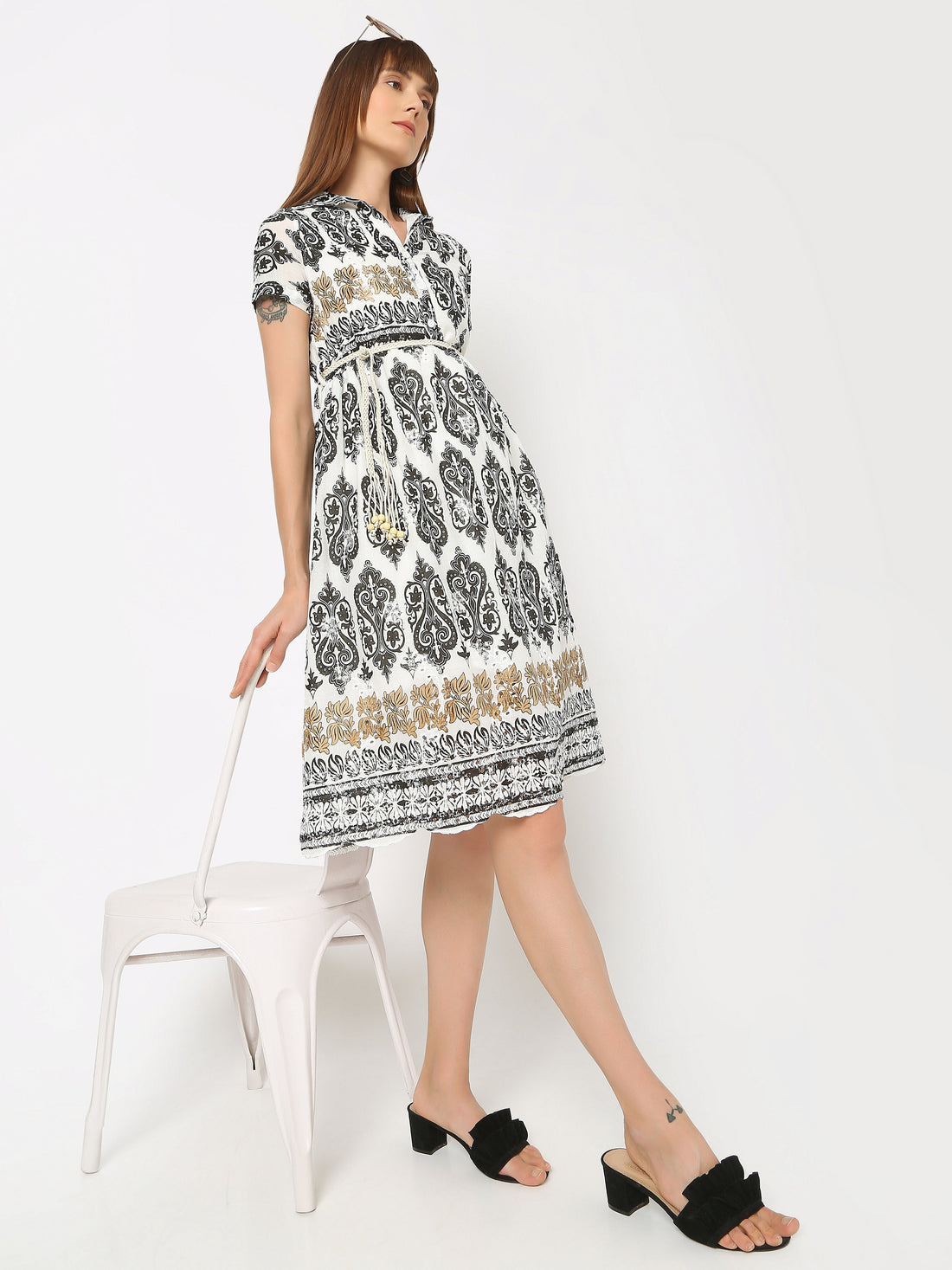Regal Motif Fit & Flare Dress