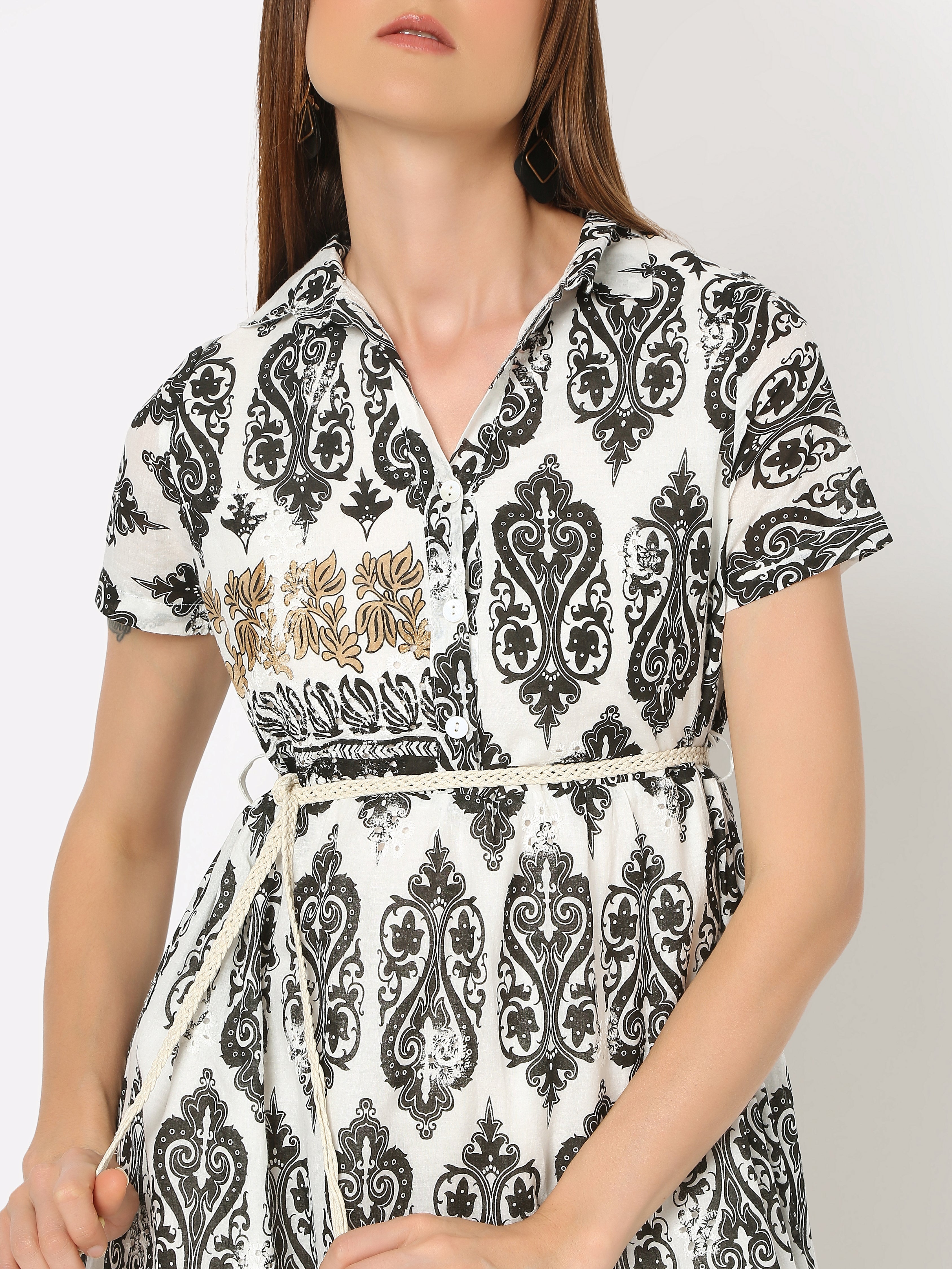 Regal Motif Fit & Flare Dress