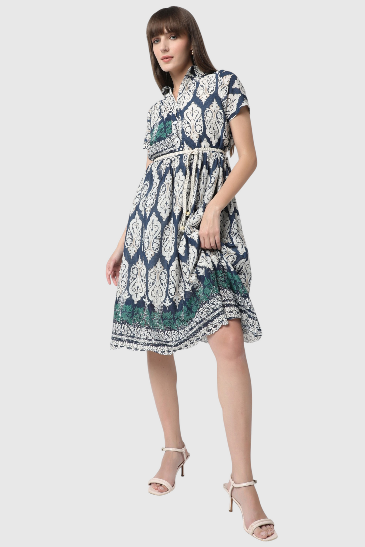 White Multi Printed Fit Dress