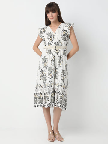 Floral Wrap Dress with Feminine Ruffle Sleeves