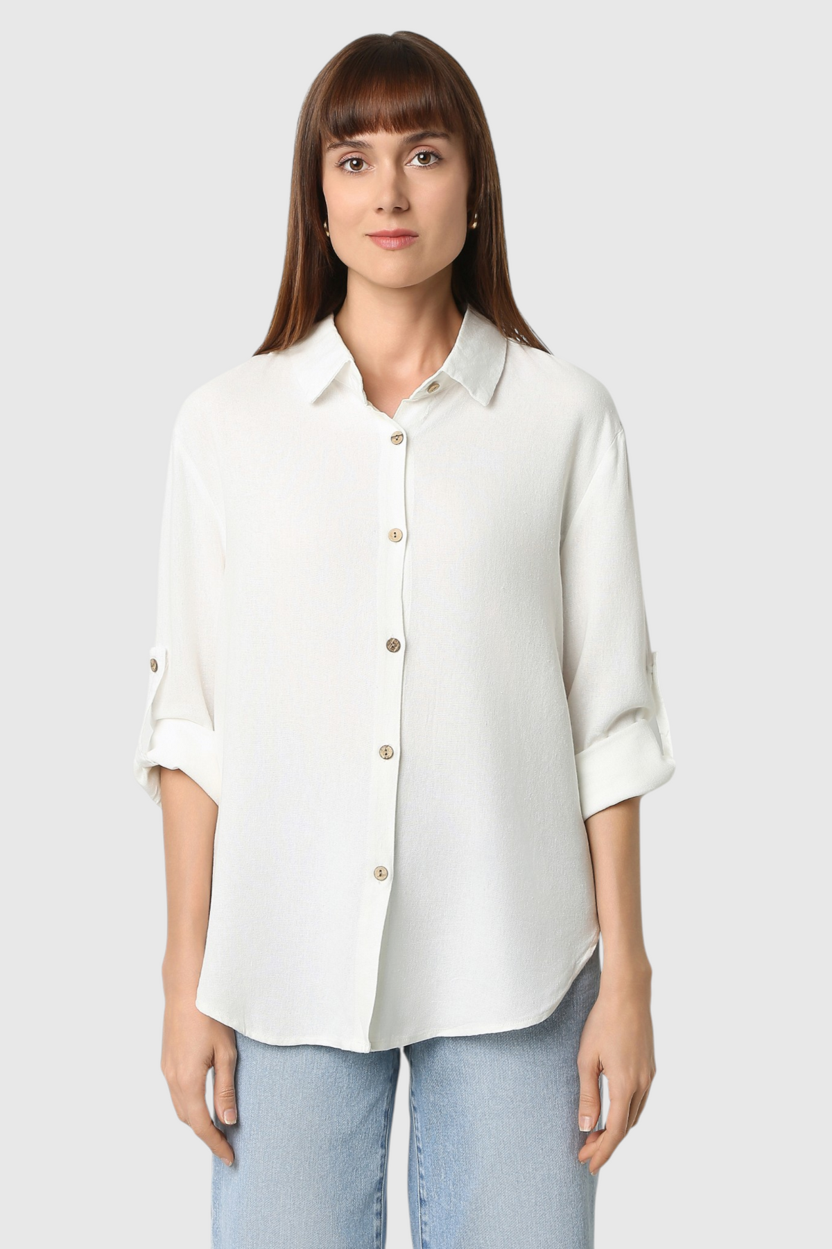 Solid Oversized Shirt with Roll-Up Sleeves