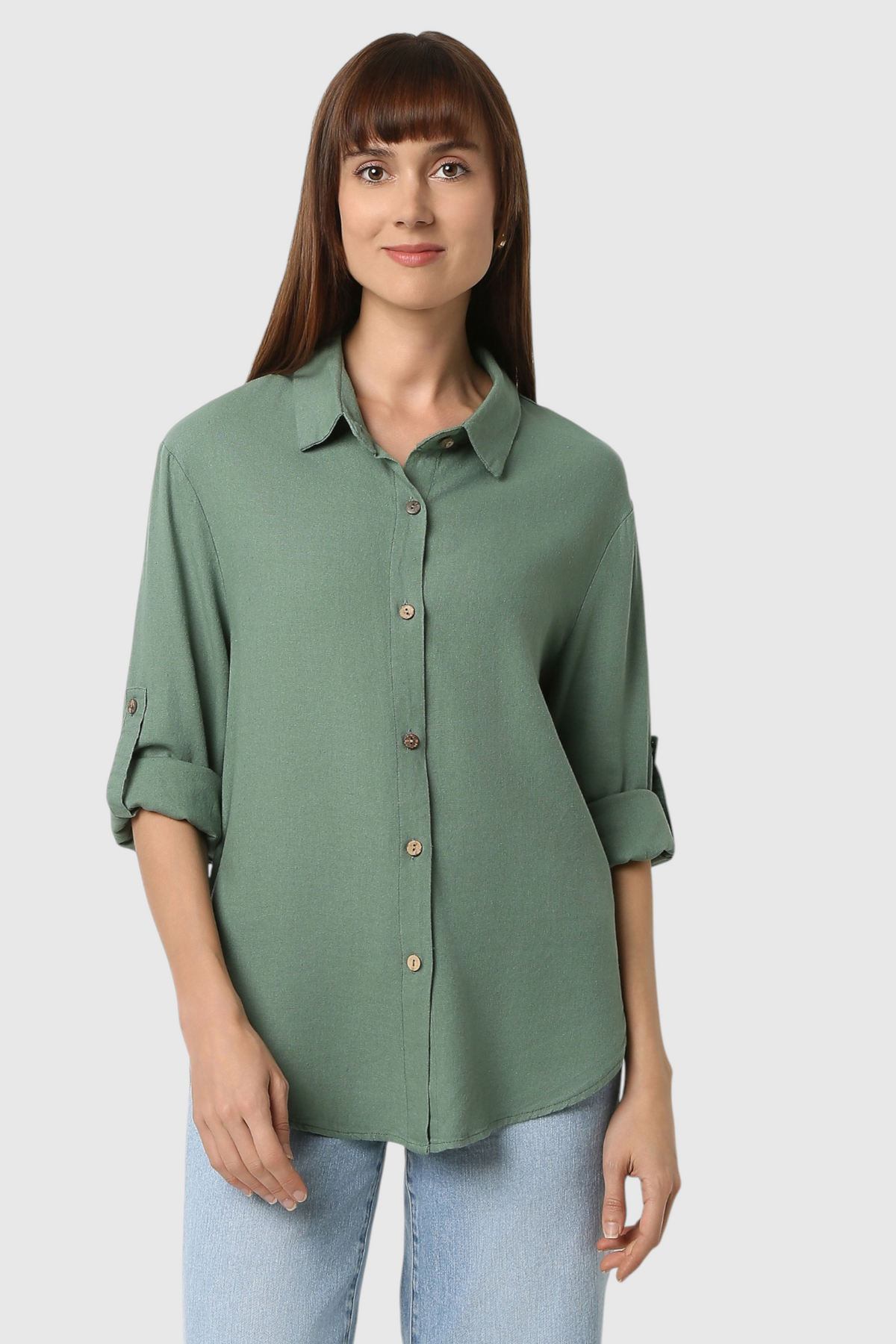Solid Oversized Shirt with Roll-Up Sleeves