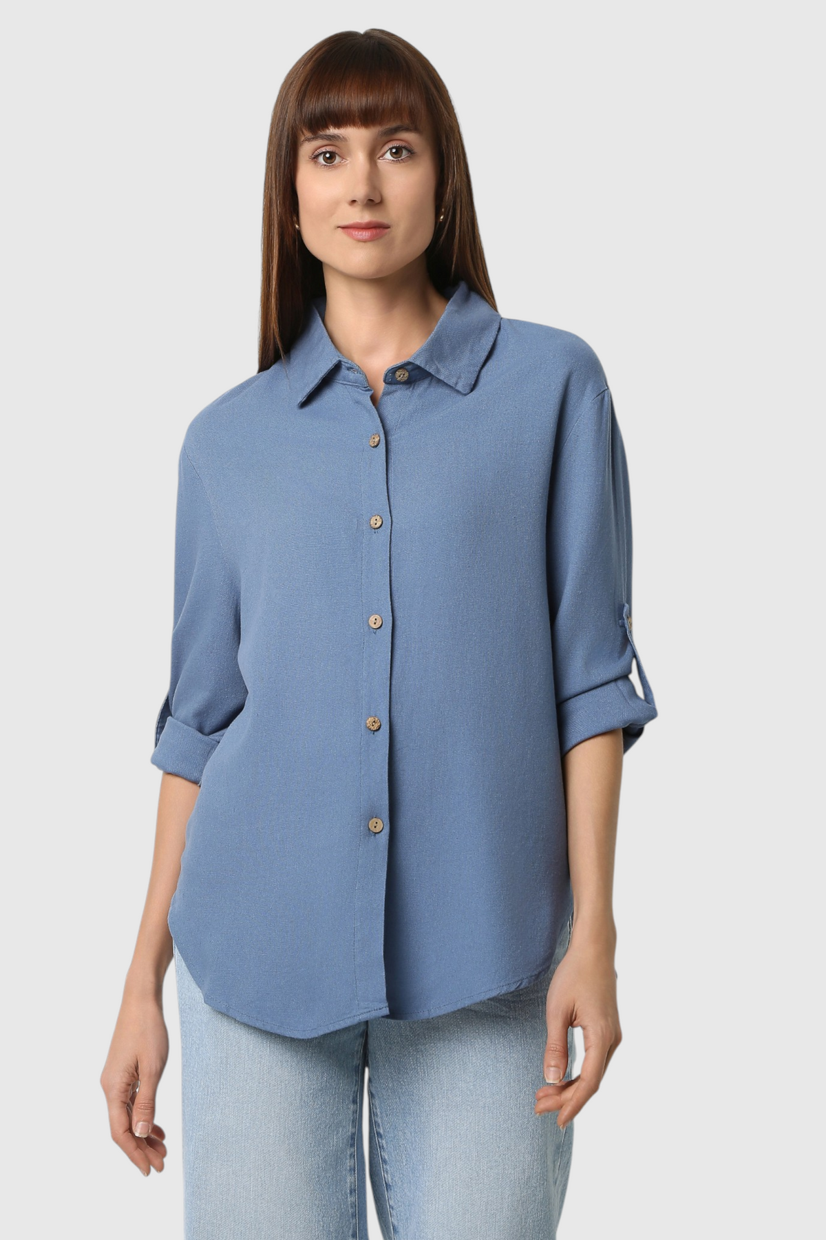 Solid Oversized Shirt with Roll-Up Sleeves